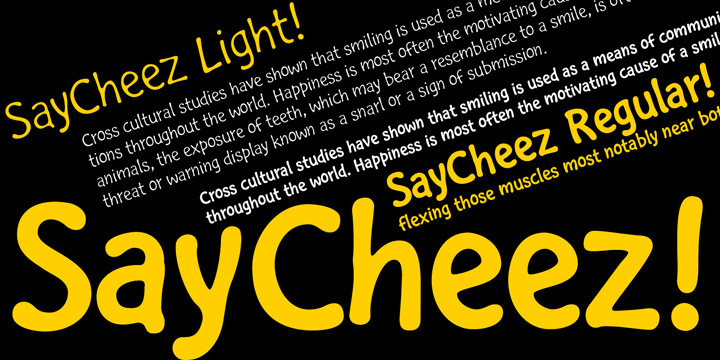 Displaying the beauty and characteristics of the Saycheez font family.