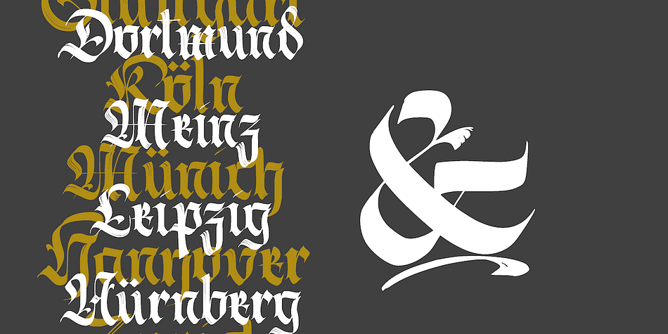 Berliner Fraktur font family example.