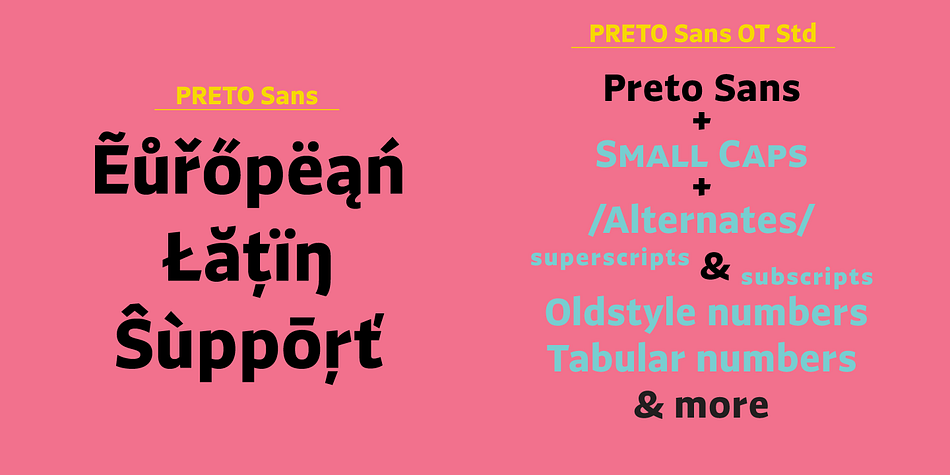 Preto Sans OT Std font family sample image.