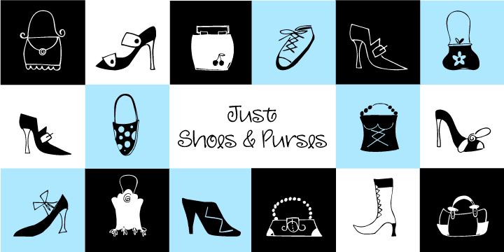 Just Shoes & Purses… from silly to sophisticated, a collection of 26 line drawings of shoes and purses and those same 26 with areas filled in.