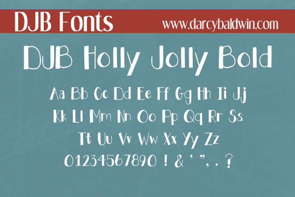 DJB Holly Jolly font family sample image.