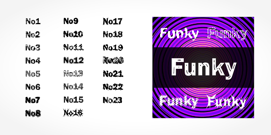Displaying the beauty and characteristics of the Funky font family.