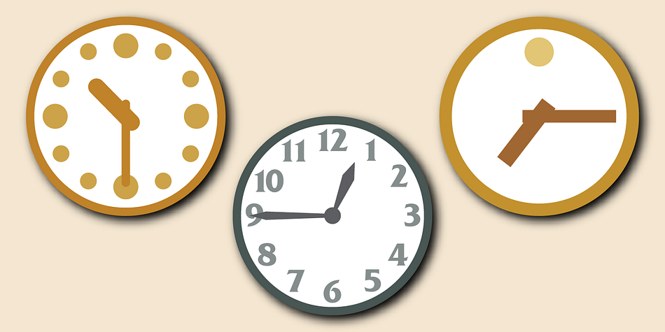 Displaying the beauty and characteristics of the Time Clocks font family.