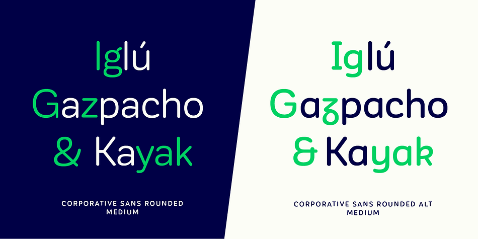 Emphasizing the favorited Corporative Sans Rounded font family.