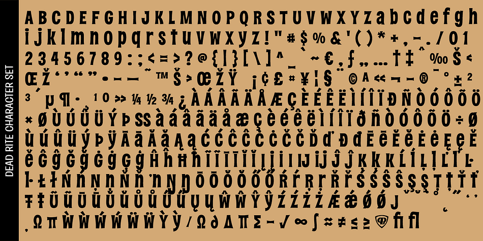 Displaying the beauty and characteristics of the Dead Rite PB font family.