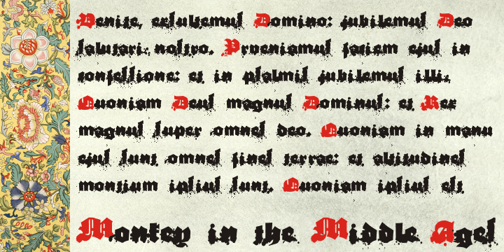 Displaying the beauty and characteristics of the Monkey in the Middle Ages font family.