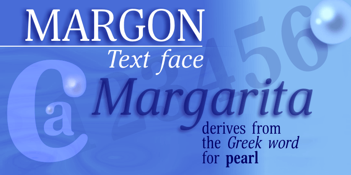 Margon is a serif font family with a temperate design -- small serifs, moderate contrast, tiny roundings on the corners made it calm and serene.