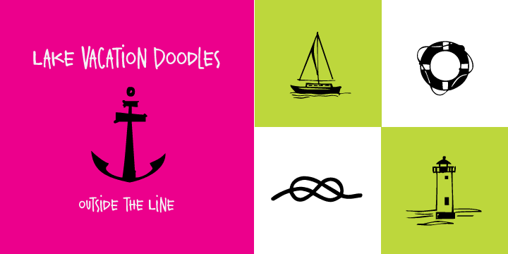 Displaying the beauty and characteristics of the Lake Vacation Doodles font family.