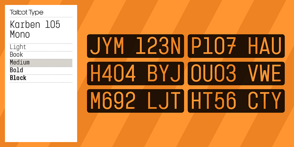 Karben 205 Mono is also available as a monospaced variant of Karben 205.