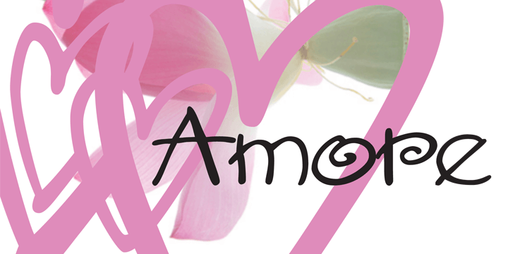Typeface Amore belongs to the category of script fonts that imitate handwritings.