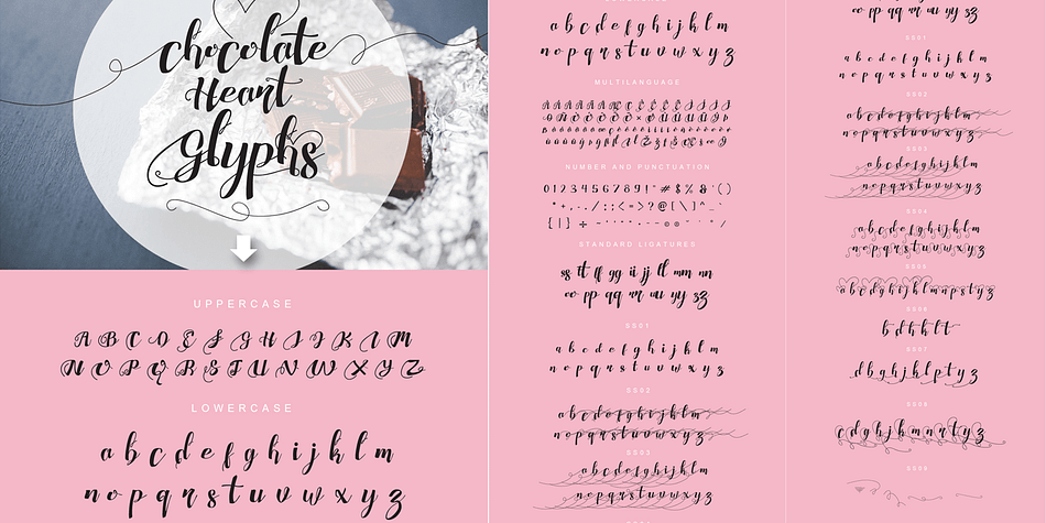 Chocolate Heart is a nine font, dingbat and modern calligraphy family by feydesign.