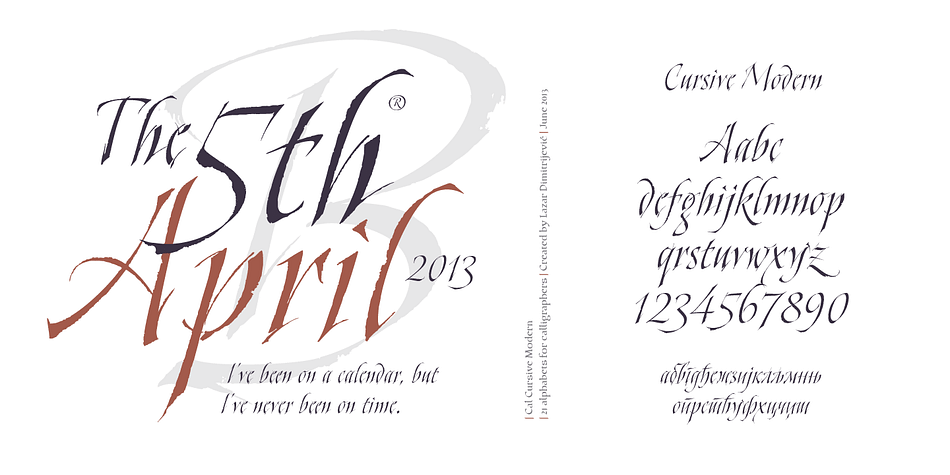 Calligrapher Cursive Modern, is one of the calligraphic group of fonts called “21 alphabets for Calligraphers“.