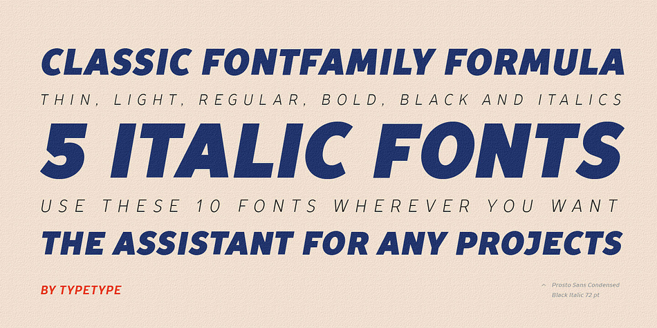 TT Prosto Sans Condensed font family example.