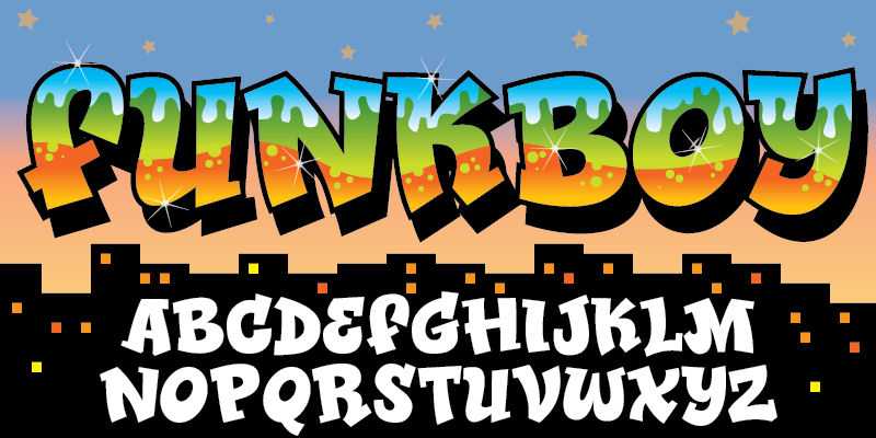 Displaying the beauty and characteristics of the Funkboy font family.
