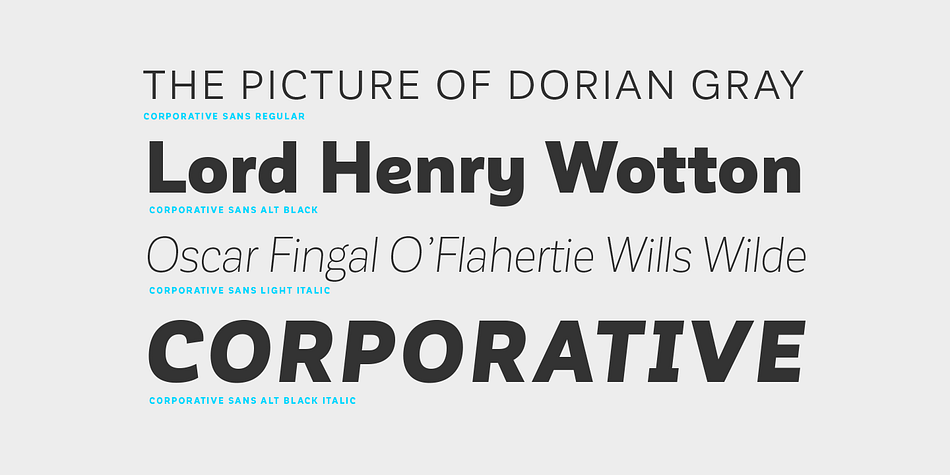 Corporative Sans provides users with a wide range of characters, weights and widths for every project.
