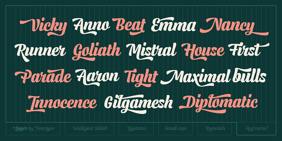 Displaying the beauty and characteristics of the Lager font family.