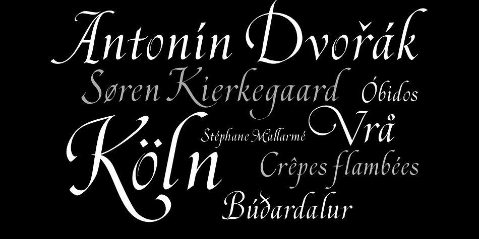 November Script has stylistic alternatives for all of the capital letters and for many of the lowercase characters, full set of punctuation marks and some nice ligatures for  tricky letter combinations.