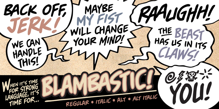 Displaying the beauty and characteristics of the Blambastic BB font family.