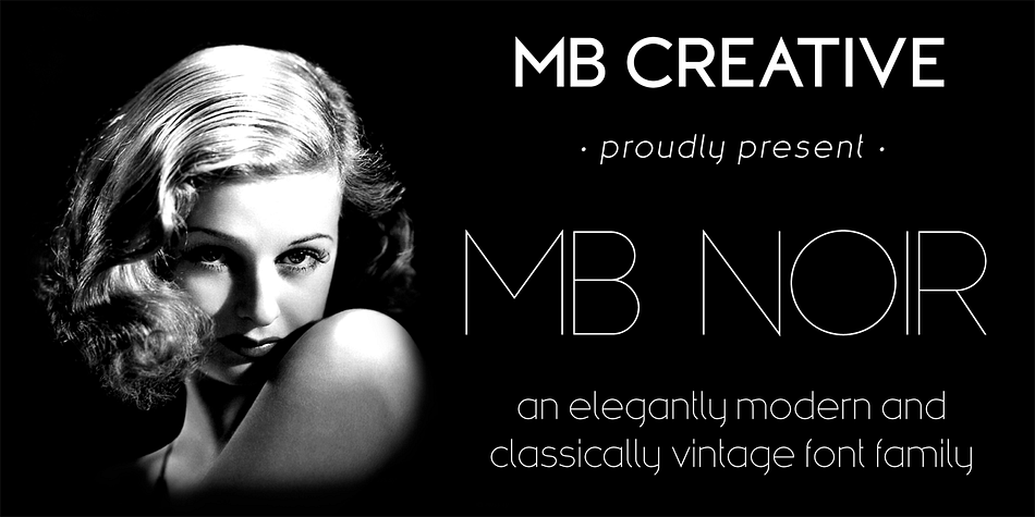 MB NOIR IS A 4 WEIGHT WITH ITALICS FONT FAMILY THAT VISUALLY HAS DIFFERENT LAYERS OF STYLE, AT FIRST GLANCE ITS A MODERN CLEAN GEOMETRY BASED FACE WITH SOME NICE RETRO TOUCHES, IT ALSO HAS HINTS OF THE VINTAGE ABOUT IT, WITH A NOD TO THE ART DECO STYLE, WITH ALTERNATES AND LIGATURES IT GIVES A LOT OF SCOPE FOR ITS USES AND WORKS VERY WELL AT LARGE AND SMALL SIZES.