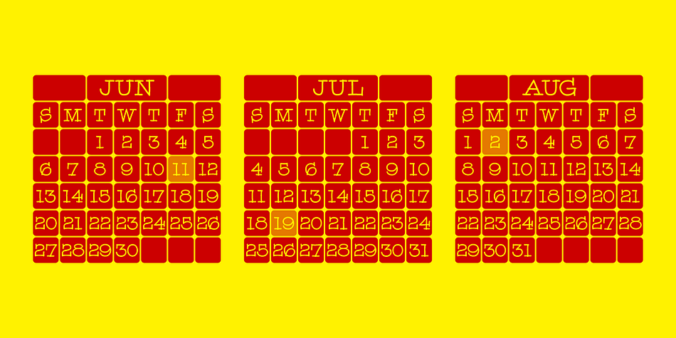 Calendar Font font family sample image.