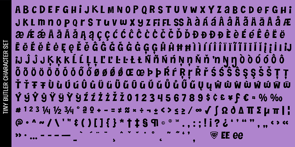 Tiny Butler PB font family sample image.