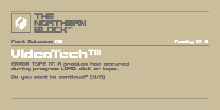 A heavyweight typeface that draws inspiration from loading computer games onto the Commodore 64.