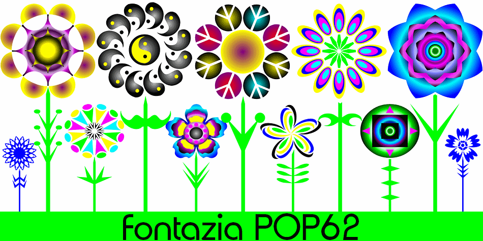 Fontazia Pop62 features 62 unique pop flowers inspired by the flower-power era.