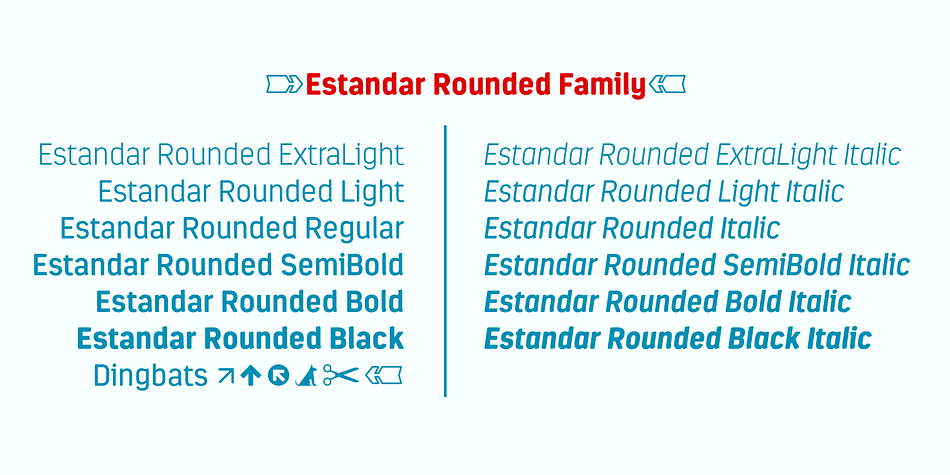 Estandar Rounded font family example.