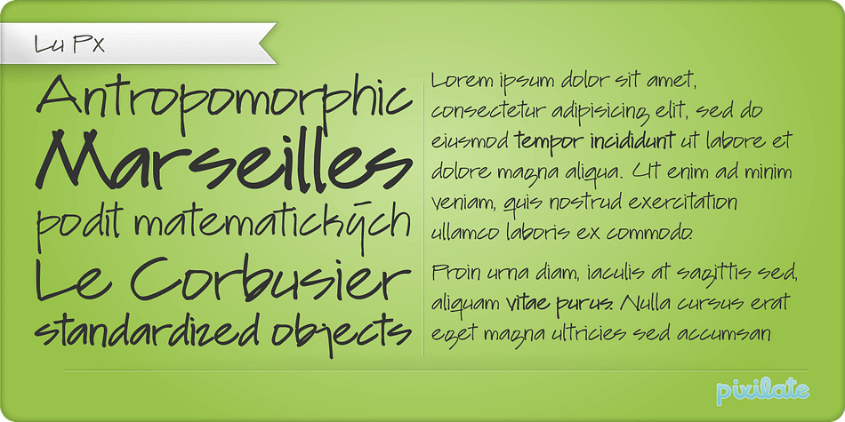 Displaying the beauty and characteristics of the Lu Px font family.