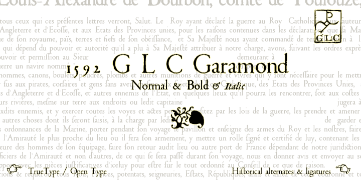 Displaying the beauty and characteristics of the 1592 GLC Garamond font family.