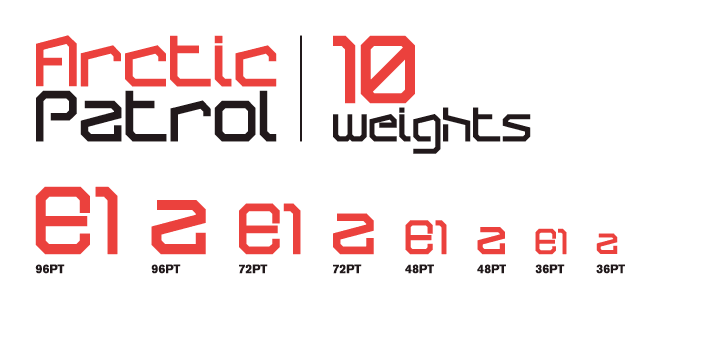 A modern angular font influenced by military related computer games.