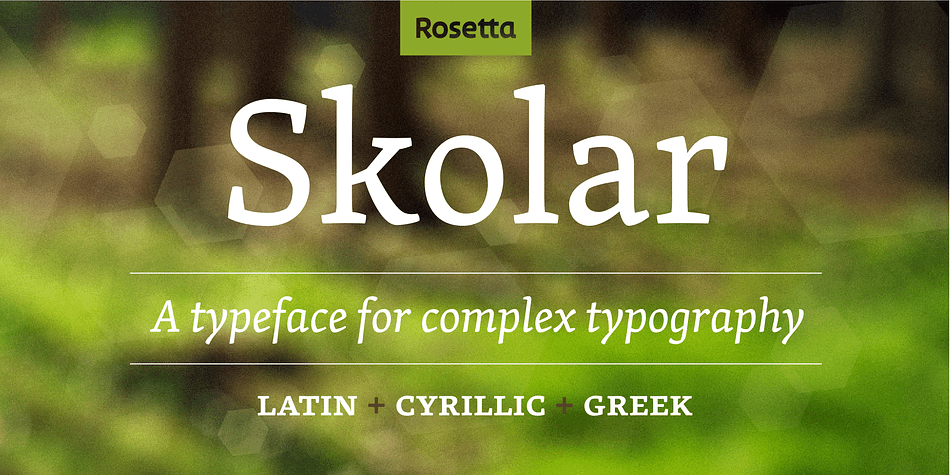 Primarily intended as a robust, energetic text typeface, Skolar was designed to address the needs of serious typography.