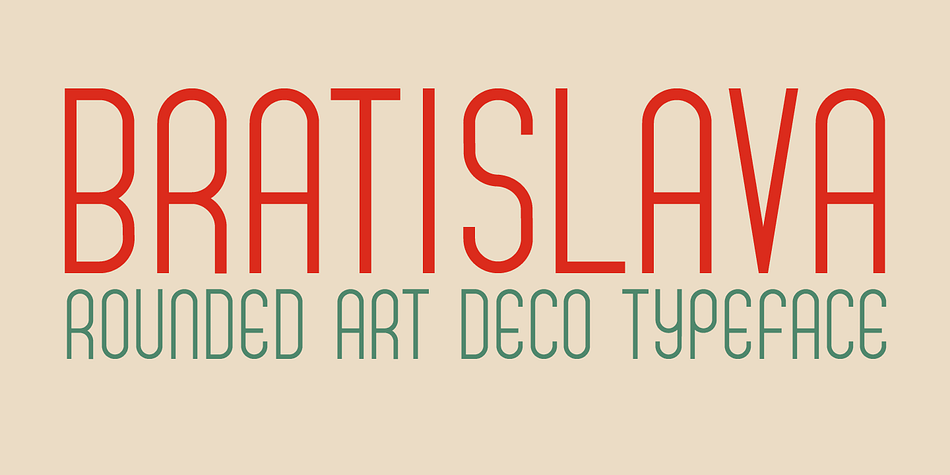 Bratislava is a rounded and elongated Art Deco typeface, based on several posters from the 1920
