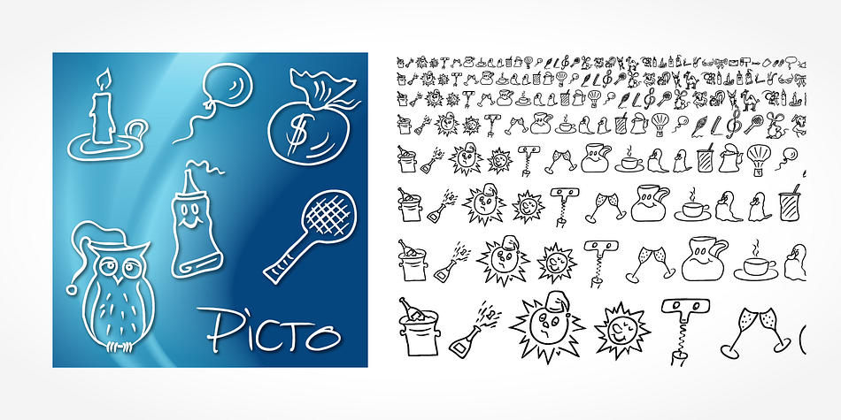 “Picto Handwriting” comes with beautiful handwritten pictograms that let you quickly spruce up your designs.