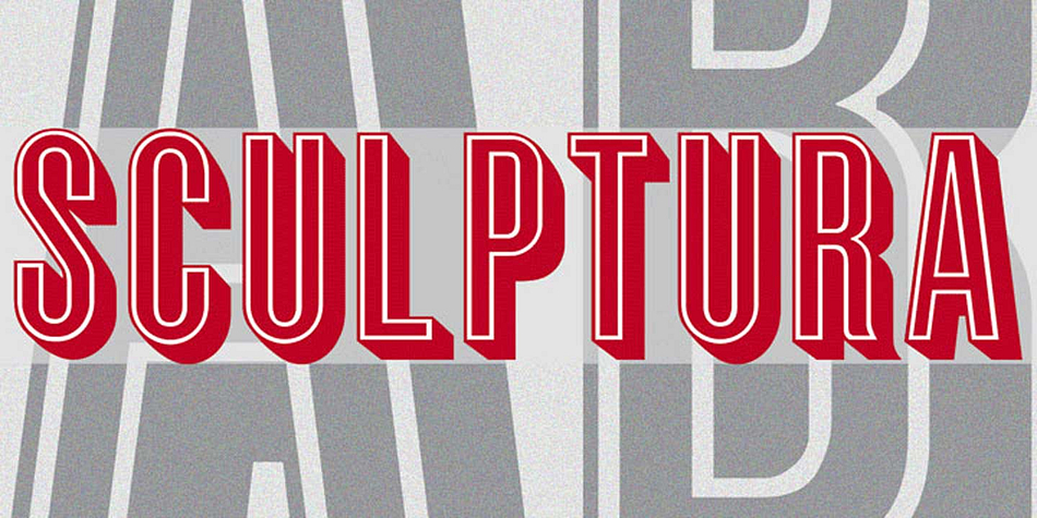 Sculptura CT is a wonderful, very condensed, 3D font commissioned by Christopher Irving at I Think Studios.