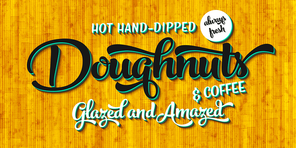 Peaches and Cream is a bold brush style script family of three weights, ornament set and an all caps font.