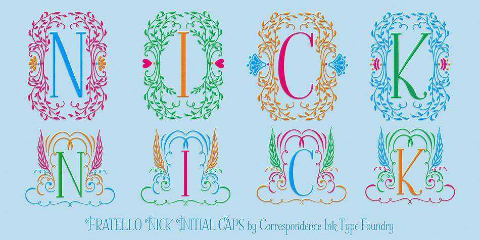 Also included are fun accessories like Initial Caps, 94 ornaments, 82 frames, two sets of Initial Caps (one allows you to insert special ornaments in the side insets!), a 3-letter Monogram font and three different Split Monogram fonts!