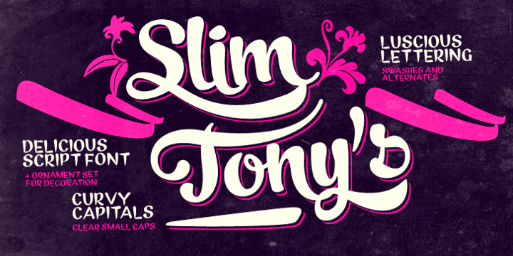 Displaying the beauty and characteristics of the Slim Tony font family.
