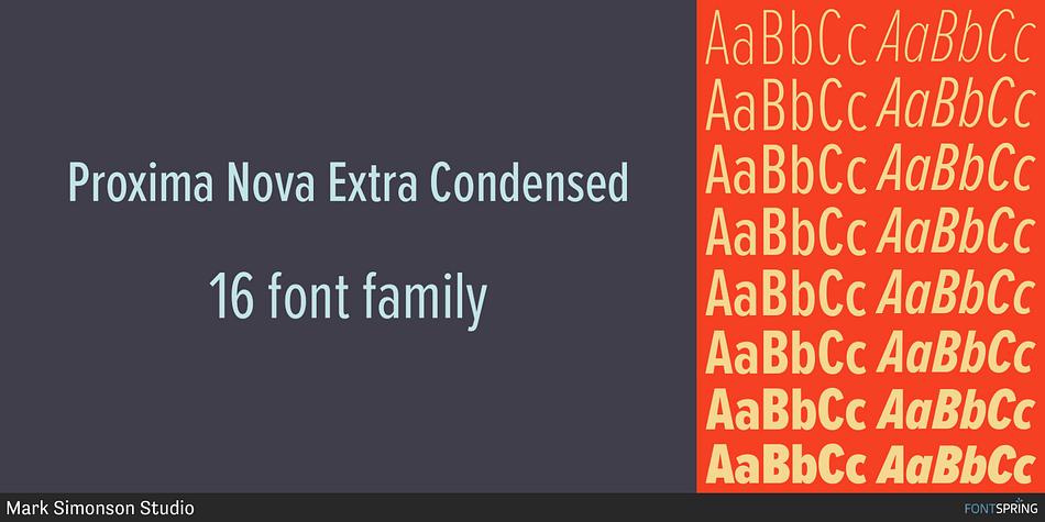 Emphasizing the favorited Proxima Nova Extra Condensed font family.