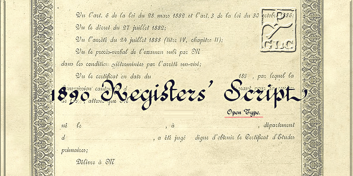 Displaying the beauty and characteristics of the 1890 Registers Script font family.