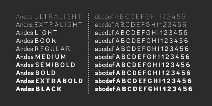 Displaying the beauty and characteristics of the Andes font family.