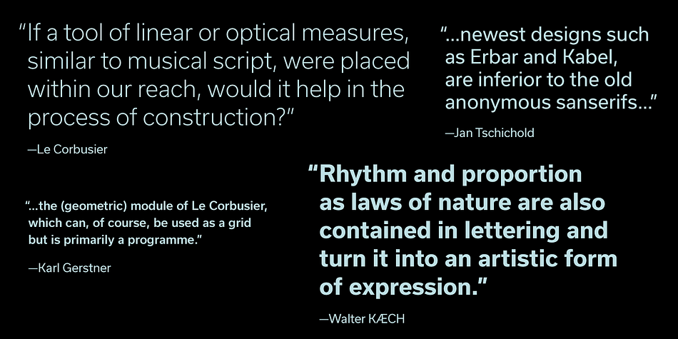 Similarly to Le Corbusier’s Modulor, the scale of proportions used in Usual, works as a tool or program for the typeface’s metrics, and consequently, the rhythm of the stems.
 
Usual comprises 5 weights from Light to Extra Bold, with matching italics.