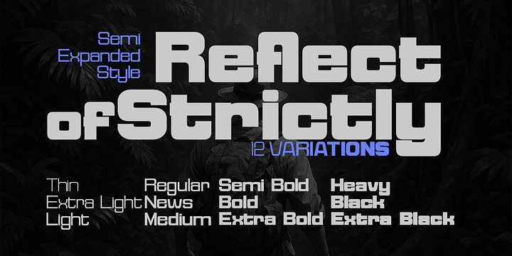 Reflect of Strictly  Semi Expanded font family by Groens