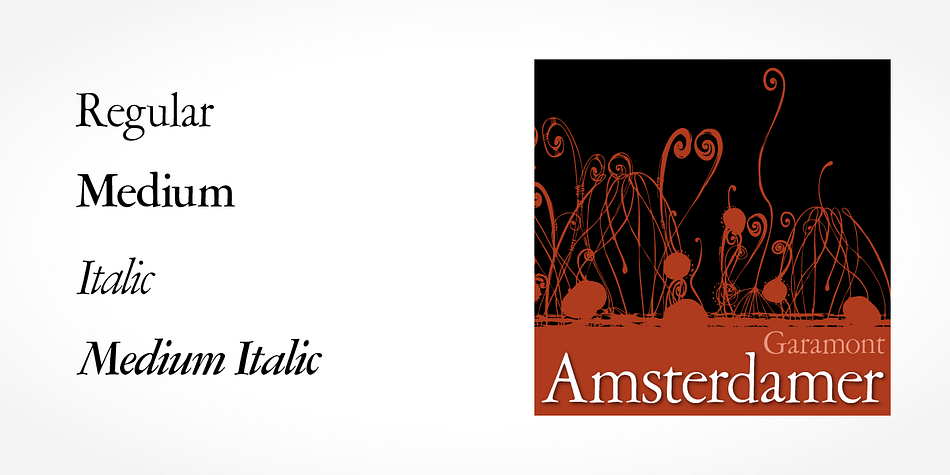 Displaying the beauty and characteristics of the Amsterdamer Garamont Pro font family.