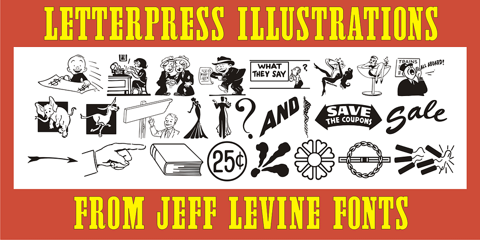 Letterpress Illustrations JNL is another collection of dingbats, cartoons, catch words, embellishments and ad helpers all re-drawn from vintage source material.