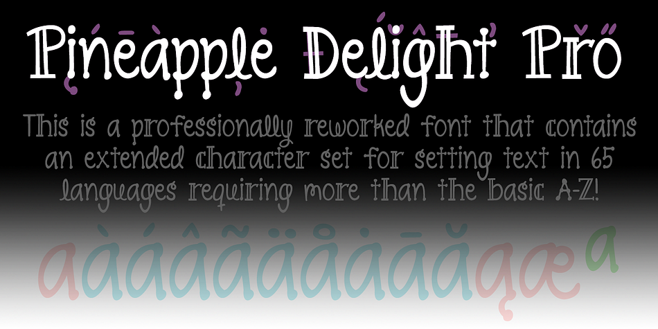 Displaying the beauty and characteristics of the Pineapple Delight Pro font family.