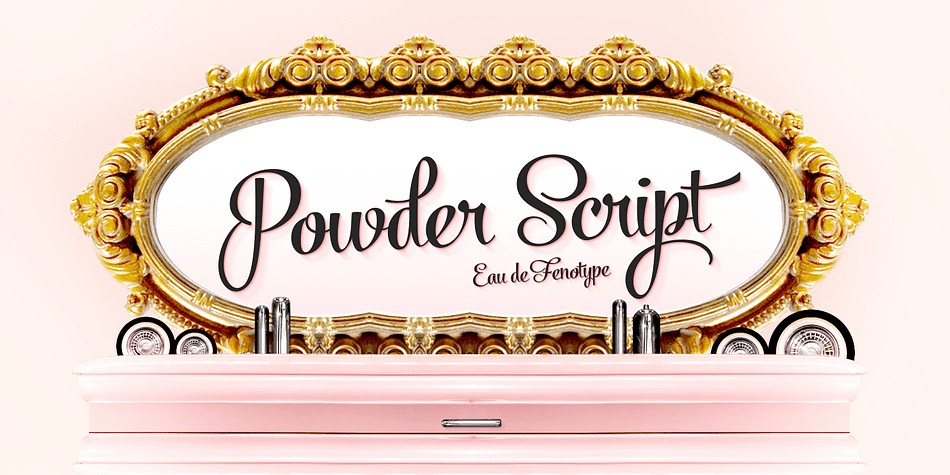 

Powder Script is a showy brush style script family of three weights -regular, bold and black plus matching Ornament and Pattern set.