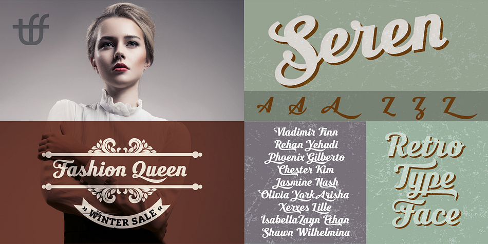 Seren Script font family example.