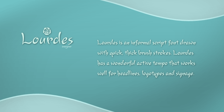 Lourdes is an informal script font drawn with quick, thick brush strokes.