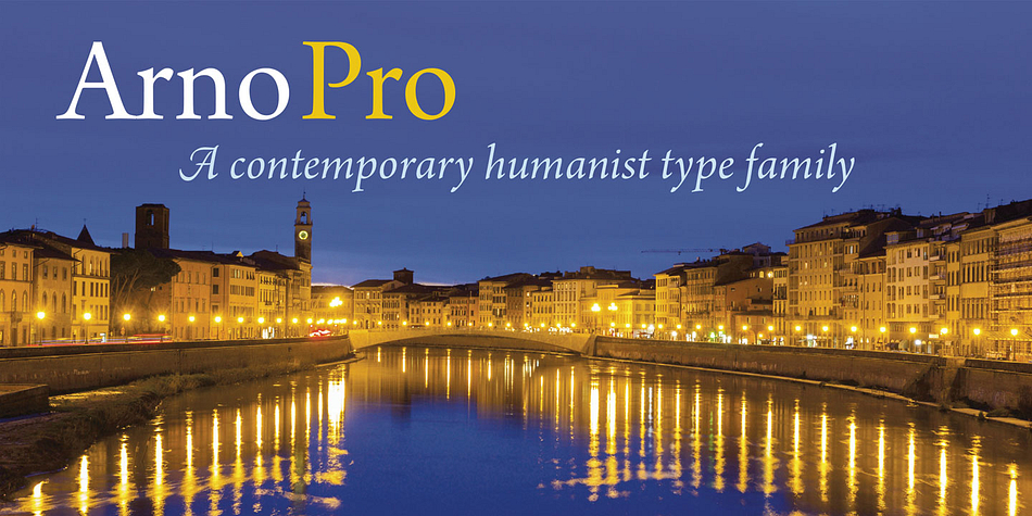 Named after the Florentine river which runs through the heart of the Italian Renaissance, Arno draws on the warmth and readability of early humanist typefaces of the 15th and 16th centuries.